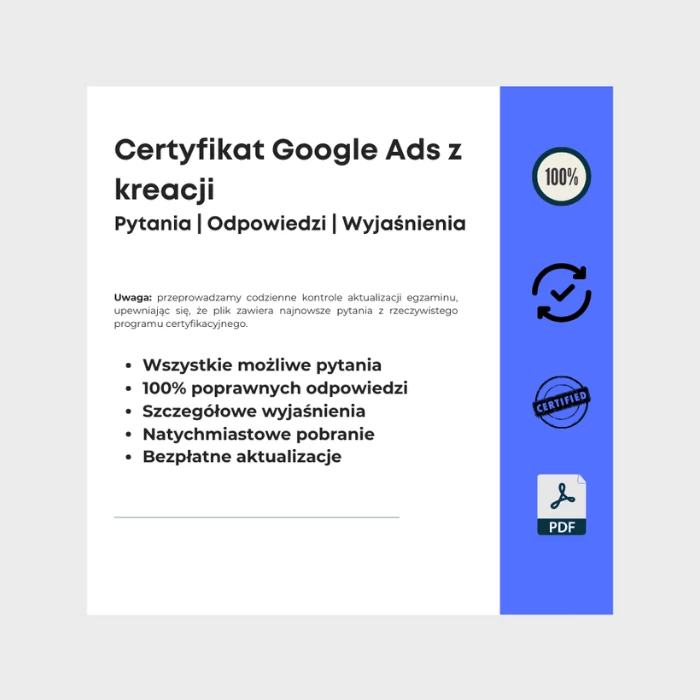 Obraz przedstawiający okładkę e-booka zatytułowanego Certyfikat Google Ads z kreacji